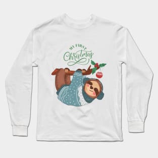 Baby's First Christmas, New Baby Gift sloth Christ Baby Long Sleeve T-Shirt